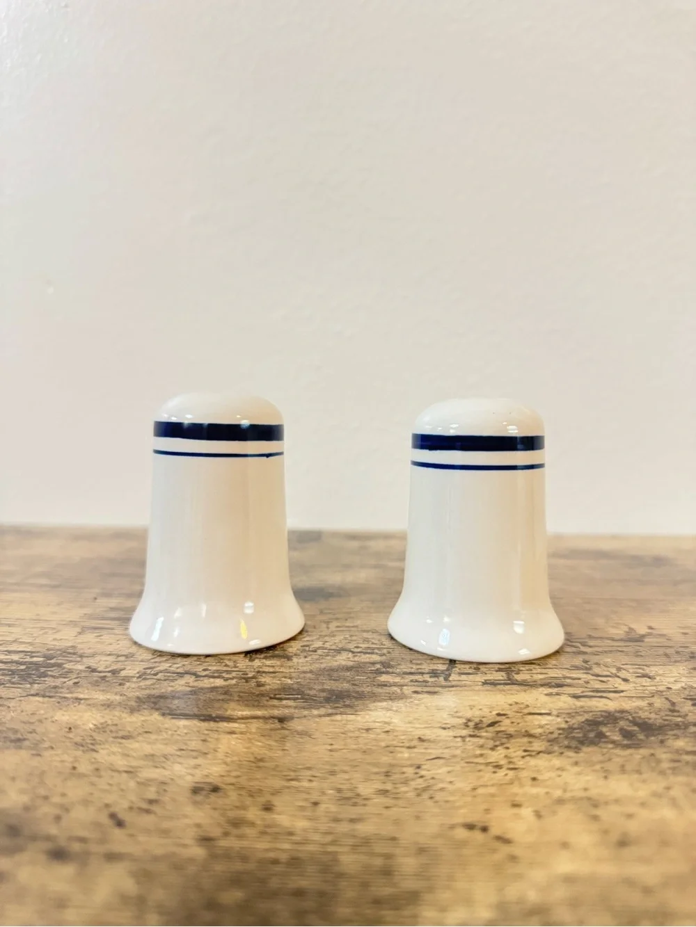 Blue Stripe Stoneware Salt & Pepper Shakers | Set of 2